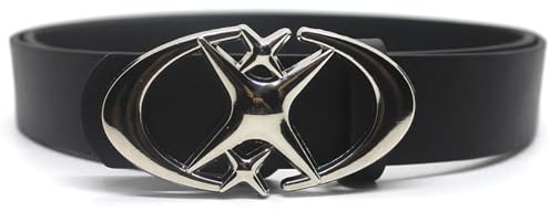 YGLEEULI Gürtel Damen Gürtel Vintage Herren Damen Punk Kreuz Stern Schnalle Gürtel Metall Gothic Y2k Gürtel Pu Leder Bund Jeans Hosen Dekorativer Gürtel(Black)