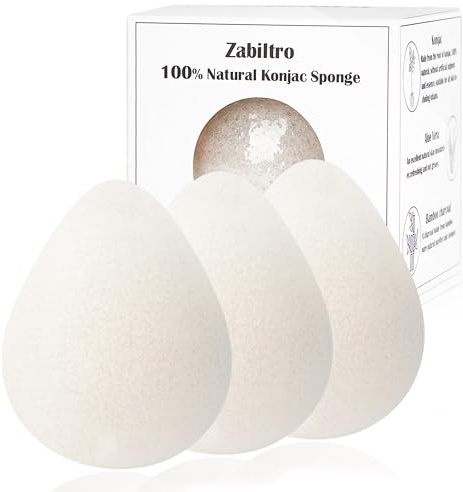 Zabiltro Natural Walnut Konjac Facial Sponges - Waterdrop- for Gentle Face Cleansing and Exfoliation Eco-Friendly - Skincare Face Body Washing Cleaning - with White Pure Konjac,3pc.