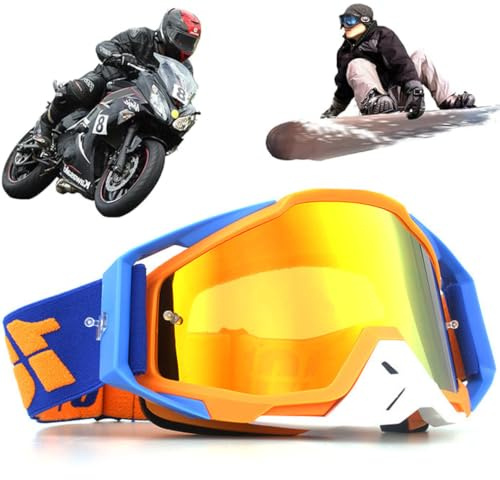 Yoihuqi vindtäta dammsäkra motocrossglasögon, motocrossglasögon, skidglasögon, smuts cykel crossglasögon (blå/orange)