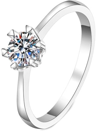 BCughia Diamantring Weißgold 585, Damen 14 Karat 6-Zinken Ring mit Labor Diamant 0.5ct Verlobungsring für Frauen Größe 47 (15.0)