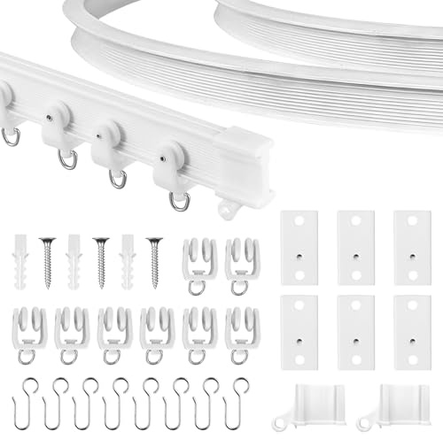 NHTJTHE 1m Flexible Deckenvorhangschiene, Gebogene Vorhangschiene mit stummen Rollen，ideal für Duschfenster, Wohnmobil-Raumteiler, Privatsphäre und Heimdekoration - weiß