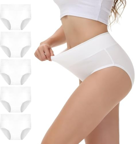 NUOZA Culotte Femme Coton Taille Haute (Lot de 5) Culotte Ventre Plat Slip Femme Doux Confortable Respirant Elasticité