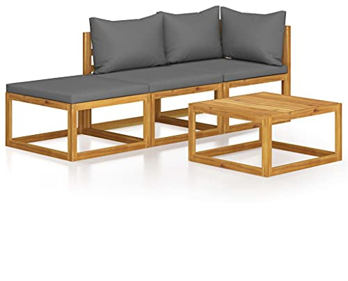 Willood Gartensofa 4-TLG. Garten-Lounge-Set mit Auflagen Akazienholz Massiv Gartenmöbel Dunkelgrau Eckteil + Mittelteil + Fußstütze + Tisch