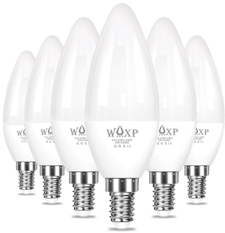 WAXP E14 Led Light Bulb Cool White, 40W Equivalent, 500 Lumen 5W Small Screw Light Bulbs, 6500K SES LED Candle Lightbulbs, Non-dimmable, Pack of 6