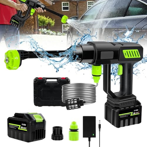 6 en 1 Hidrolimpiadora Bateria De Alta Presion, 21v 68bar Pistola De Agua A PresióN PortáTil, 980PSI Pistola Agua Presion Bateria para Coche, 15,000mah, Pistola Hidrolimpiadora Sin Cable (1 batería)