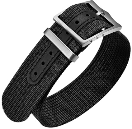 ULLCHRO Uhrenarmband 22mm Ersatz Militär, Nylon Armband 20mm für Herren, Smartwatch Uhrband in Schwarz, Uhrenarmbänder (20mm, Schwarz)
