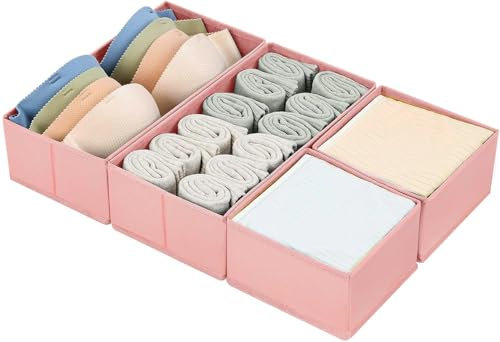 DIMJ Organizer Cassetti, Organizzatore Cassetti, in tessuto, Divisori per Cassetti, Organizer Fasciatoio per Neonati, per Calze, Biancheria Intima, 4 Pezzi, Rosa