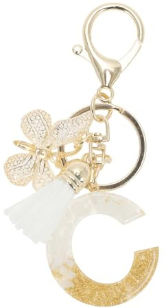 CAPASTEC Porte-Clés Initiales Filles, Pendentif Lettre C, Porte-Clés Papillon Avec Lettres Initiales, Cadeau Keychains Femme, Ton Blanc Or