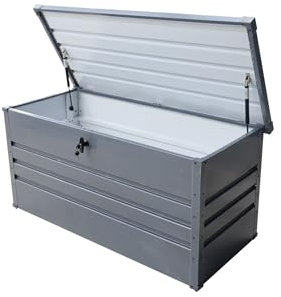 Alivio Outdoor Metal Storage Box, UV Protection Waterproof Storage Box for Garden Patio with Lockable Lid 132 x 62 x 64cm (Grey)