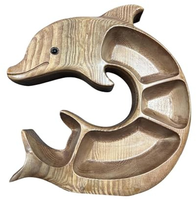 MagiDeal Plateau de service en bois divisé, planche de charcuterie dauphin, assiette de fruits polyvalente et divertissante, plat de nourriture pour biscuits, Style B