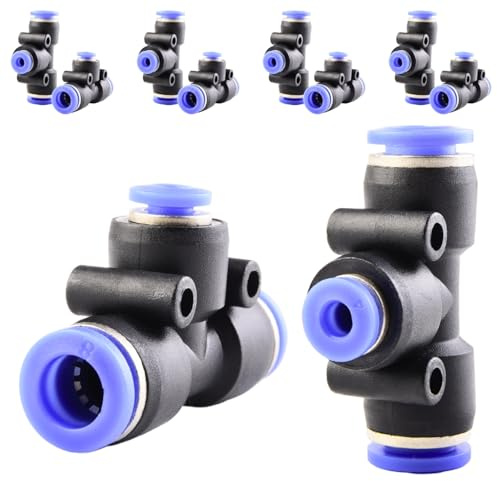 ANGEEK Conjunto de 10 piezas con conectores en T de 3 vías reductores de 8-4-8 mm, racores de tubo de conexión rápida, conector neumáticos y racor rápidos de plástico.