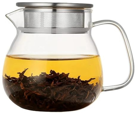 Tea Pot, Glass Teapot, Glass Teapot with Filter | 500ml, Stainless Steel Filter Lid, Round Shape, Tea Pot Infusers for Loose Tea