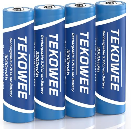 3.7V Rechargeable Battery Button-top, 4 Pack 3000mAh Batteries Large Capacity for Headlamp, LED Flashlight, Small Fan