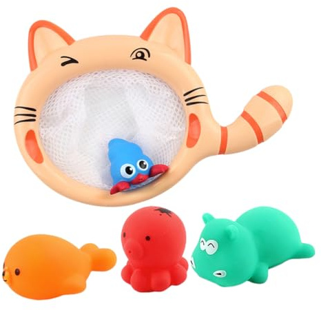Hohopeti Bain Chat avec Filet pour Garçon Fille de Animaux Flottants Plastique Sûr Ludique pour Salle de Bain Piscine et Plage