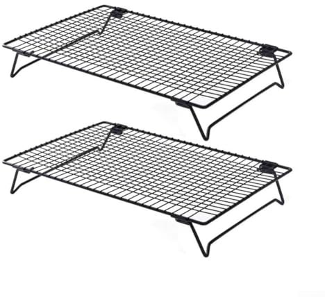 Griglia di raffreddamento per torte, in acciaio inox, antiaderente, pieghevole, design impilabile, vassoio di raffreddamento in metallo nero, 34 x 24,3 cm