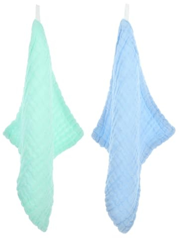 Homoyoyo Lot de 2 Débarbouillettes Absorbantes en Coton pour Bébé Couleurs Bleu et Vert Lingettes de Toilette Douces pour Nettoyer Bave et Salissures Adaptées aux Tout-Petits