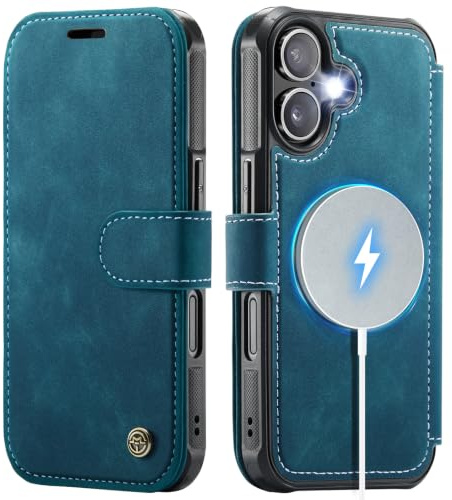 KZB Coque Portefeuille pour iPhone 17 Compatible avec MagSafe, Antichoc | Protection RFID, 3 Portes Cartes, Cuir PU Premium, Étui à Rabat magnétique, Support intégré, Housse pour iPhone 17, Bleu vert