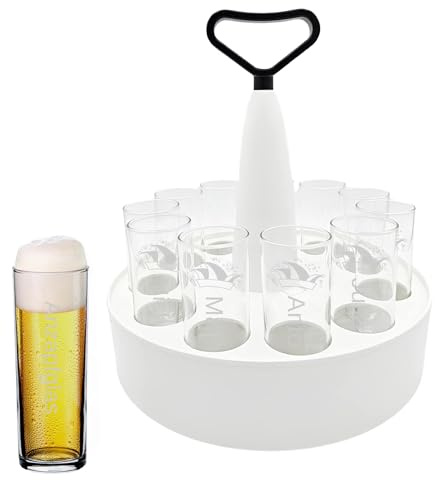 LUXENTU Kölschtablett mit Gläsern & Gravur, Prinzenmütze, 0,2 l | Kölsch kränz mit 11 personalisierten Kölner Stangen & 1x Einschenkglas, Accessoire für Kölschliebhaber & Vatertag
