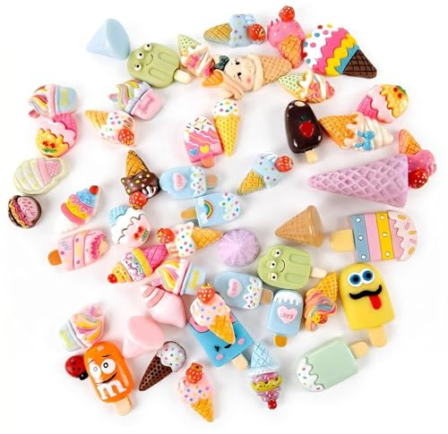 50 Pack Ice Cream Cake Toppers Resin Mini Ice Cream Decorations Colorful Cake Toppers for Birthday Party Cupcake Dessert Fruit Decoration Supplies