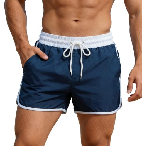 Bañador para hombre retro 2 en 1, pantalones cortos de malla de ojos de pájaro, ligero, ciclismo, hogar, ocio, pantalones cortos para hombre, pantalones cortos de natación para hombre, pantalones