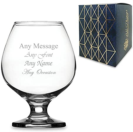 Pasabahce Personalised Engraved Brandy Glass 14oz, Custom Name or Message with Font Choice, Clear Glass, Gift Box Included, Personalised in the UK