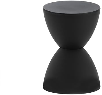 Euro Style Sallie Indoor/Outdoor Stool or End Table | Modern Hourglass Accent Style | UV- Protected Plastic Extra Seating or End Table for Patio, Balcony, Poolside, Entryway, or Living Room | Black