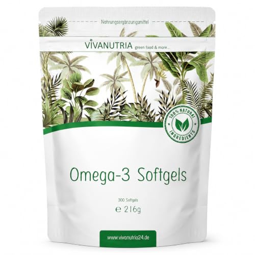 VivaNutria Omega 3 Fischöl-Kapseln 300 Stück I kleine Softgels mit je 500mg reinem Fischöl | leicht zu schlucken I beste Qualität - große 3-Monats-Packung I Omega-3 Fischöl Softgels