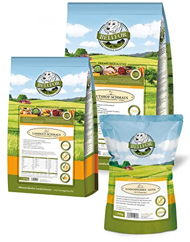 Bellfor Sparset Natürliches 3 Hundesnacks Gutshof-Schmaus 7,5kg Landgut-Schmaus 2,5kg Kaninchenohren 200g erntefrisches Gemüse und natürliche Zutaten