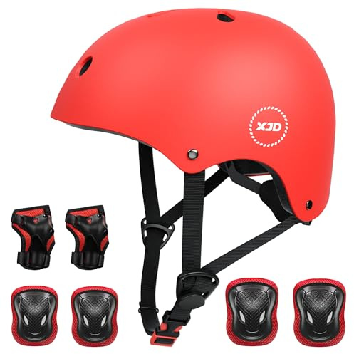 XJD Casco da Bici per Bambini Casco Protettivo Ideale per Bambini e Adolescenti Leggero ma più Sicuro Anche per Skateboard Monopattino Pattini a Rotelle Aggiorna 2.0 (Rosso, S: 50-54 cm)
