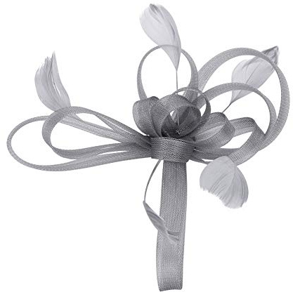 Fascinator mit Federn Haarschmuck hut vintage modisch elegant für Weihnachten Halloween Braut Tea Party Kostüm Karneval Fasching Royal Ascot Schleier Mädchen Frauen Damen Headwear Mini aus Mesh Silber