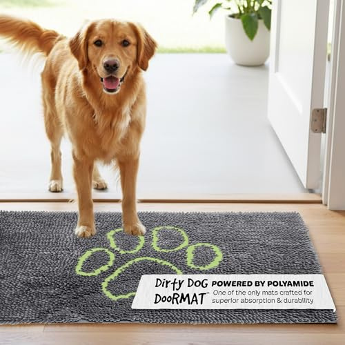 Dog Gone Smart Dirty Dog Fußmatte – schnell trocknender Teppich mit super griffiger Rückseite für saubere Böden – super saugfähige und maschinenwaschbare Matte für schlammige Pfoten – kühles Grau