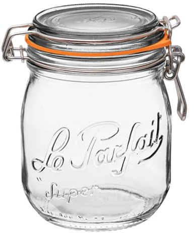 Le Parfait Super Jar 750mL (24oz) French Glass Preserving Jar w/Airtight Rubber Seal & Wire Bail Closure - BPA-Free Canning Jar for Pickles, Fruit, Sauce & Food Storage - Made in France Since 1930 1PK