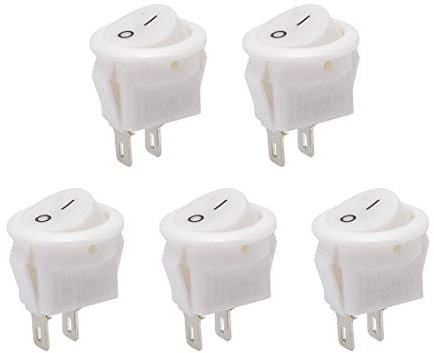 sourcing map 5stk. Boot Wippschalter Rund Kippschalter AC 250V/3A 125V/6A | Weiß, für Boot Marine 2pins ON/OFF