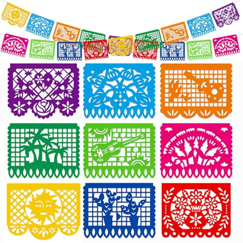 DomeStar Mexican Party Decoration, 18 Feet Plastic Papel Picado Fiesta Banner Cinco de Mayo Garland for Mexican Birthday Fiesta Party Supplies