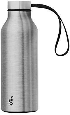 con-tatto Bouteille isotherme avec 3 parois en acier et cuivre - Boissons froides pendant 25 heures et chaudes pendant 15 heures - Bandeau et bouchon Sport Lid inclus ! (Steel)