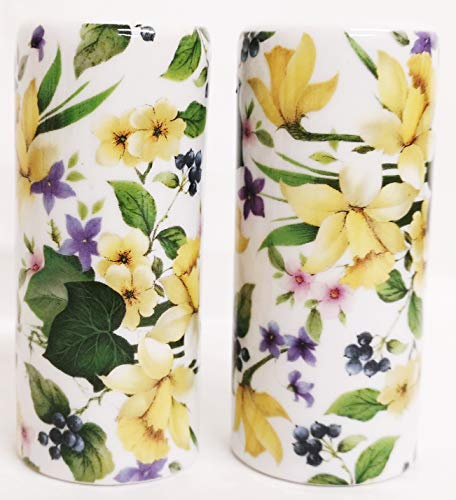 Daffodils Garden Salt & Pepper Round Porcelain Yellow Flowers Floral Ceramic Cruet Set Hand Decorated in UK