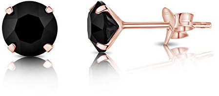 Pendientes Brillantes - Pendientes Pequeños - Pendientes Mujer Plata de Ley 925 Chapados en Oro Rosa con Cristales Swarovski® 6 mm - Pendientes Dorados - Pendientes Negros