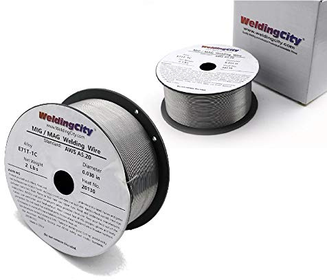 WeldingCity 2-pk E71T-1 Gas-Shielded Flux Cored MIG Welding Wire 0.030 (0.8mm) 2-Lb Spool for Low Carbon and Mild Steel | Pack of 2