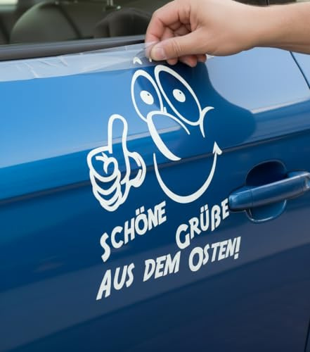 Auto Aufkleber Motorrad Sticker Schöne Grüße aus dem Osten in 11,5 x 10cm 24 Farben