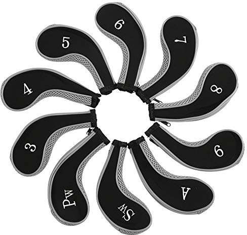 Golfschlägerhaube, Golf Eisenkopfbezüge,10pcs wasserdichte Neopren Golfschläger Schlägerkopfhüllen für Eisen Schlägerhauben Putter Set Schutzhülle Golfzubehör(Grau)