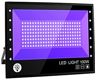 BOSITE UV LED Black Light,395nm 100W Ultraviolet Floodlight IP66 (85V-265V AC)Waterproof UV Ultraviolet Light Outdoor LED Spotlights for Party,Disco,Garden,Bar,Christmas,Fishing,Aquarium with UK Plug