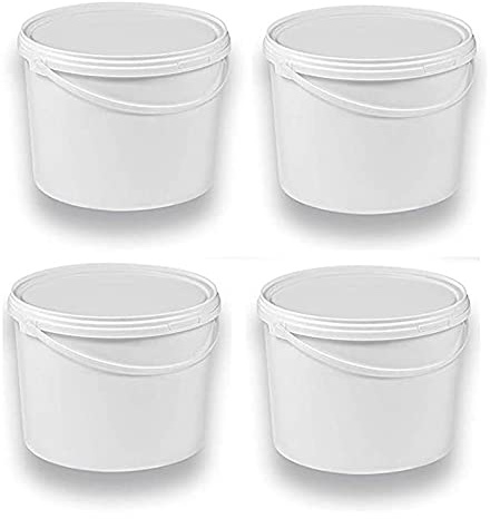 Silplast 4 x 5 Liter Eimer mit Deckel, Weiß, lebensmittelecht, 4 Stück | Stapelbar, Kunststoffeimer, Milch-/Vorratseimer, Honigeimer, Lebensmittelbehälter, Leereimer für Mehl, Wassereimer