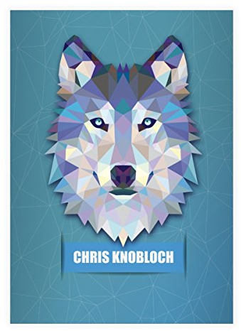 Kartenkaufrausch 16x personalisierte, Starke Wildtier DIN A4 Schulhefte, Rechenhefte mit polygonalem Wolf in hellblau Lineatur 28 (kariertes Heft)