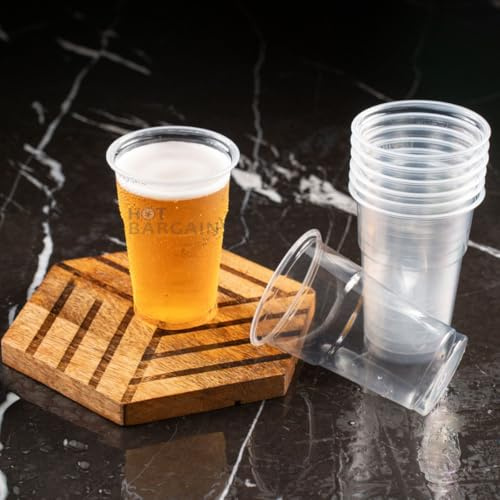 HOT BARGAINS Reusable Plastic Half Pint Glasses, UKCA Marked, Food Grade PP Material, Break Resistant, Clear, 10oz (200 Pack)