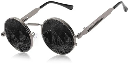 KINGSEVEN Hohe Qualität Gothic Steampunk Sonnenbrille Polarisierte Männer Frauen Marke Designer Vintage Runde Metallrahmen Sonnenbrille (Pistole Grau)