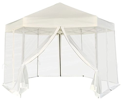 Sechseckiges Pop-Up-Festzelt mit 6 Seitenwänden, Terrassenüberdachung, cremeweiß, 3,6 x 3,1 m