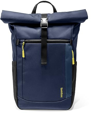tomtoc 13-15.6 inch Roll Top Laptop Backpack, Lightweight, Water-Resistant Travel Commute Casual Daypack for Universal 15.6 Laptop, Smart Capacity Adjustable 17L-20L, Dark Blue