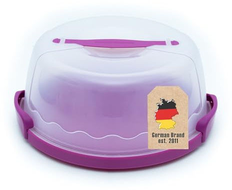 Intirilife Transportbox Behälter für Kuchen und Torten aus Kunststoff in Lila - 29.8 x 28.8 x 13.2 cm - Runder Transportbehälter Kuchenbehälter Tortenhaube mit Klickverschluss Kuchenbox mit Tragegriff