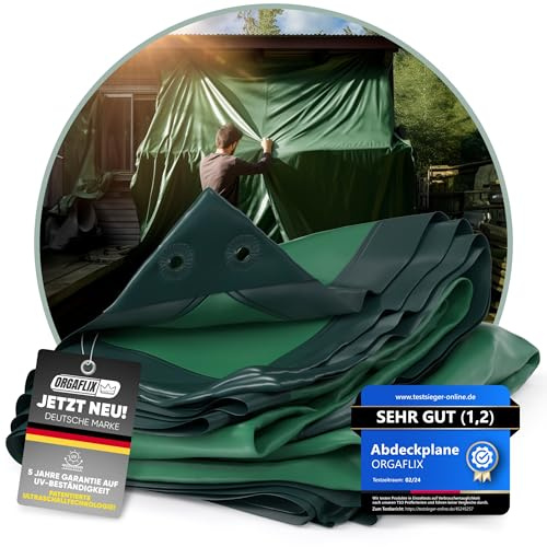 ORGAFLIX Premium Abdeckplane 3x4m wasserdicht & UV-beständig mit 5j. Garantie, Extrem reißfeste Plane mit 3-Fach verstärkten Ösen, Tarp, Gewebeplane vielseitig einsetzbar, Holz, Schutz, Camping