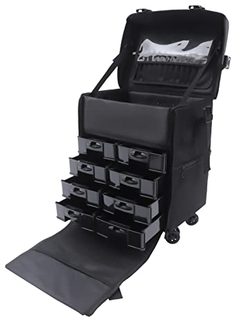 2-in-1-Kosmetik-Trolley Portable Makeup Case, Professionelle Make Up mit Schubladen, Make-up-Aufbewahrungsassistent für Friseure, Maskenbildner und Maniküre (Schwarz)